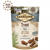 Полувлажни лакомства за куче Carnilove Semi-Moist Snack Trout enriched with Dill cъс 35% Пъстърва, обогатени с копър, БЕЗ ЗЪРНЕНИ КУЛТУРИ 